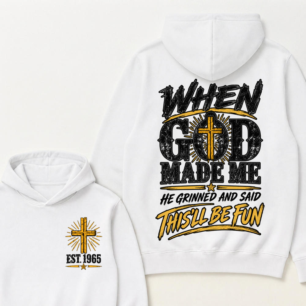 Custom Year Faith Cross Hoodie | Double Sided When God Made Me Graphic Sweatshirt
