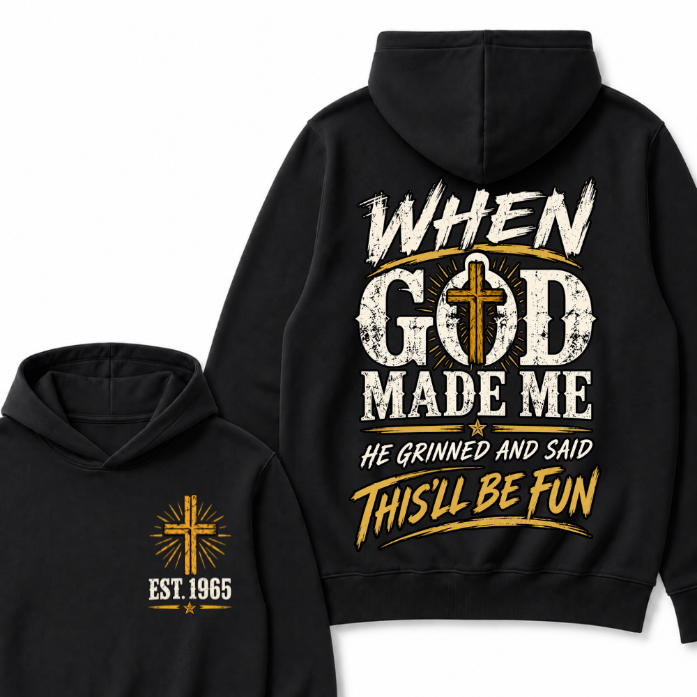 Custom Year Faith Cross Hoodie | Double Sided When God Made Me Graphic Sweatshirt