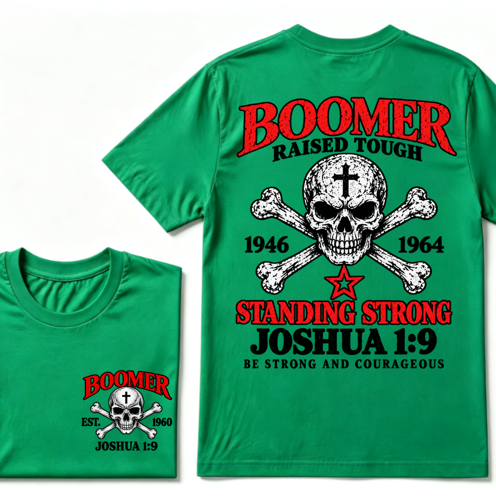 Boomer Raised Tough Standing Strong Joshua 1:9 Be Strong And Courageous 1946-1964 Skull Custom Est.Year T-Shirt