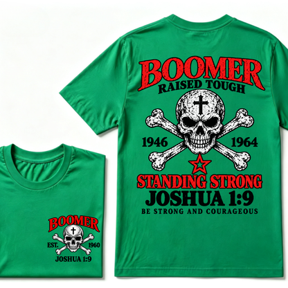 Boomer Raised Tough Standing Strong Joshua 1:9 Be Strong And Courageous 1946-1964 Skull Custom Est.Year T-Shirt