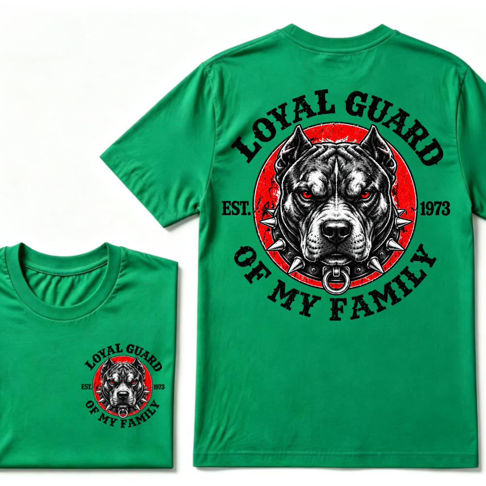 Loyal Guard Of My Family EST.Year Pitbull Dog Graphic T-Shirt Family Protector Tee