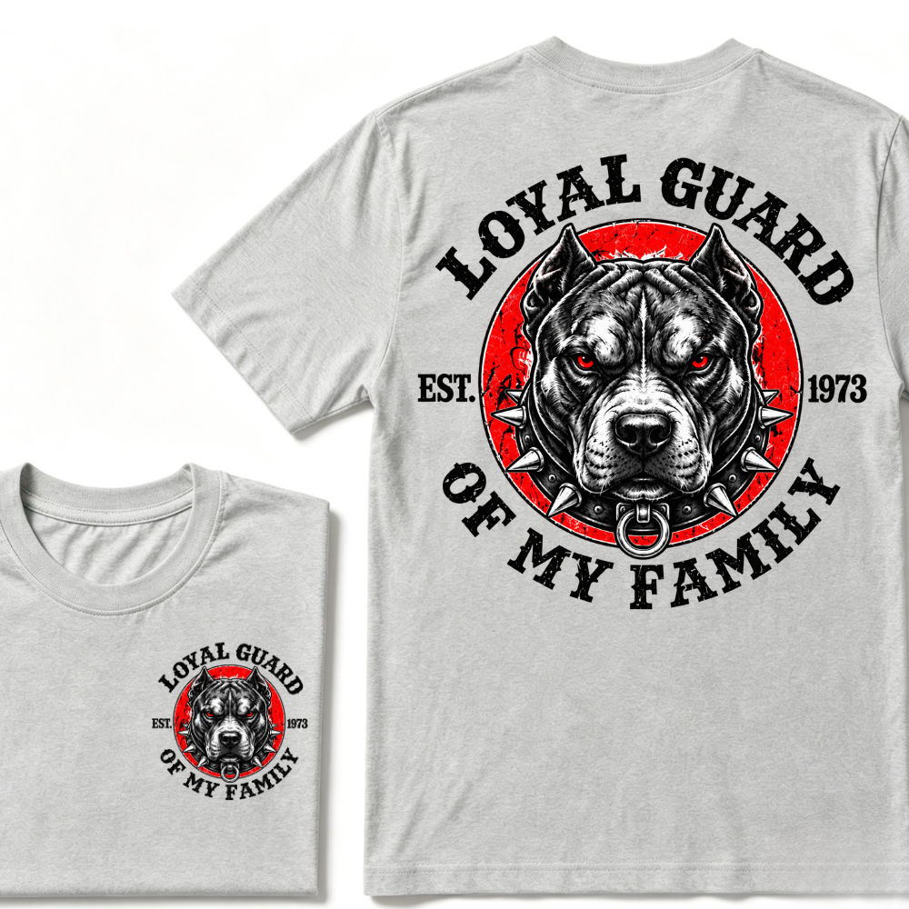 Loyal Guard Of My Family EST.Year Pitbull Dog Graphic T-Shirt Family Protector Tee