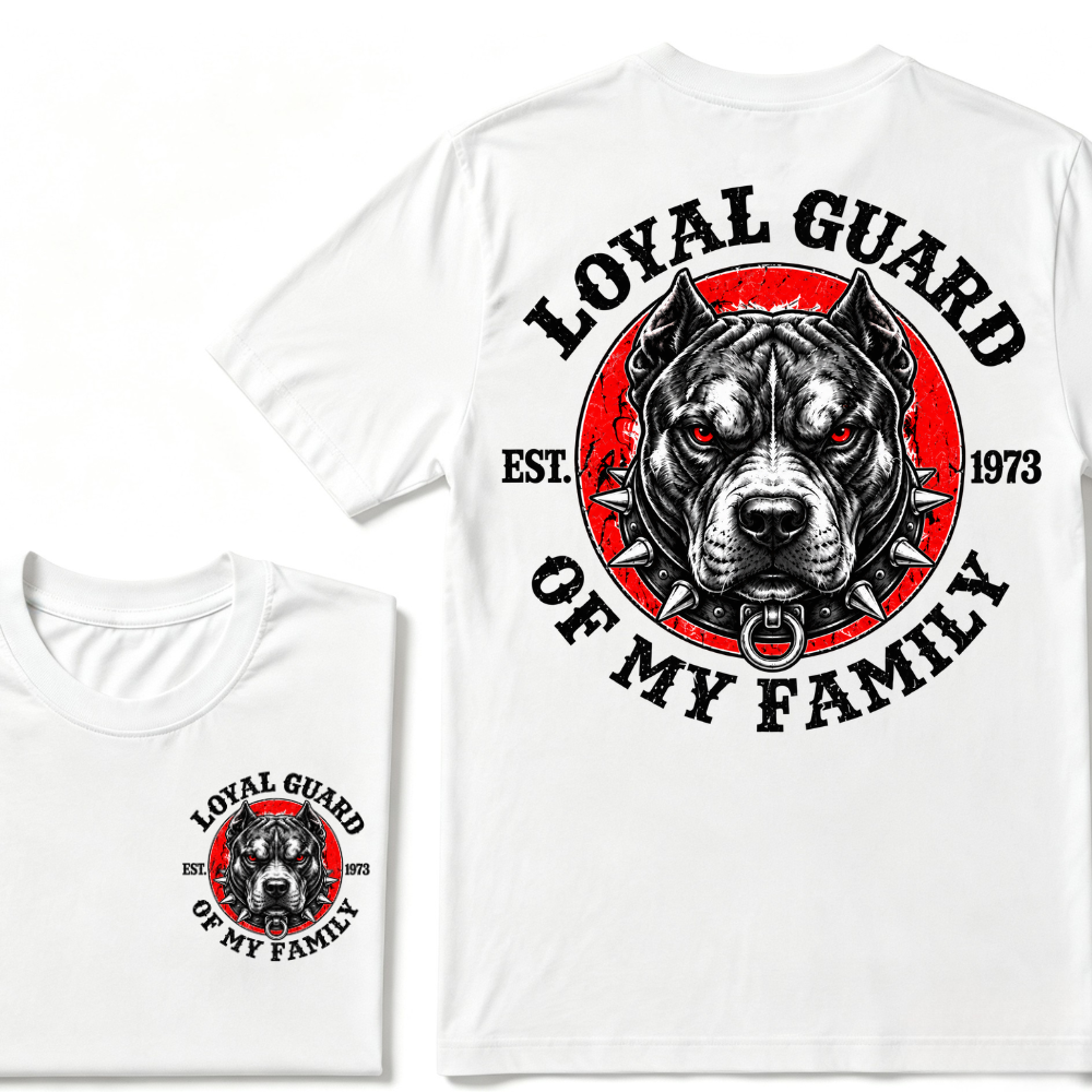 Loyal Guard Of My Family EST.Year Pitbull Dog Graphic T-Shirt Family Protector Tee