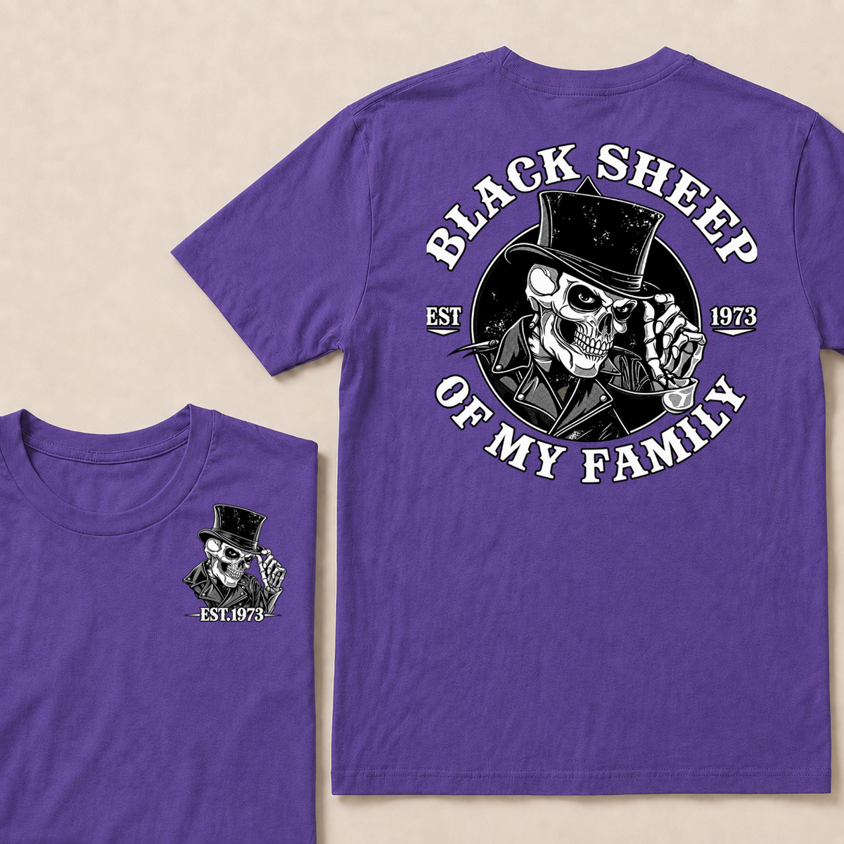Black Sheep Of My Family Vintage Top Hat Skeleton Skull EST.Year T-Shirt, Gothic Family Quote Graphic Tee