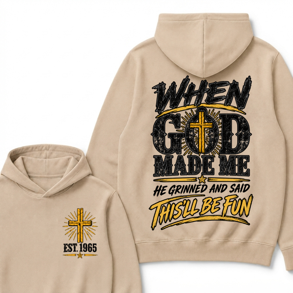 Custom Year Faith Cross Hoodie | Double Sided When God Made Me Graphic Sweatshirt