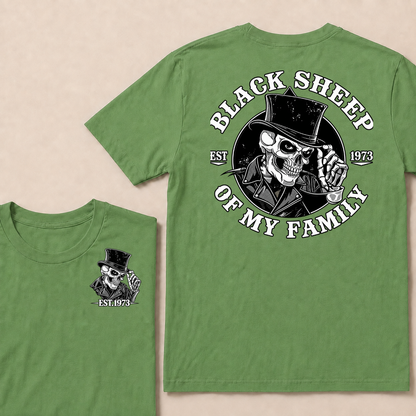 Black Sheep Of My Family Vintage Top Hat Skeleton Skull EST.Year T-Shirt, Gothic Family Quote Graphic Tee