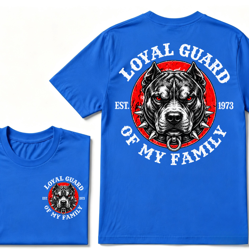 Loyal Guard Of My Family EST.Year Pitbull Dog Graphic T-Shirt Family Protector Tee