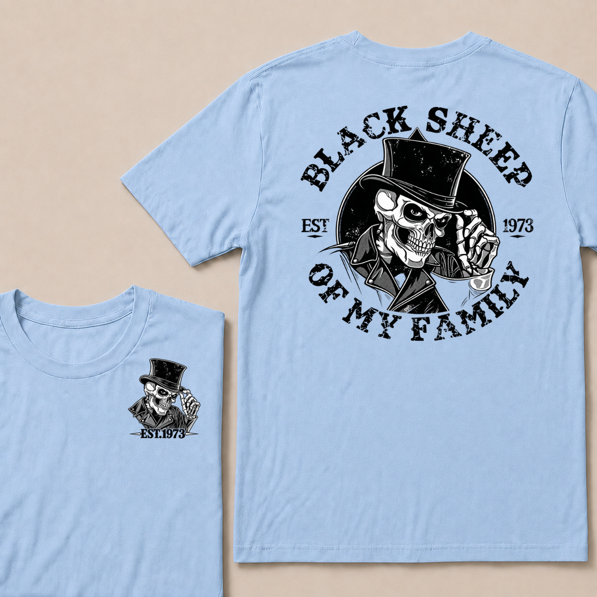 Black Sheep Of My Family Vintage Top Hat Skeleton Skull EST.Year T-Shirt, Gothic Family Quote Graphic Tee