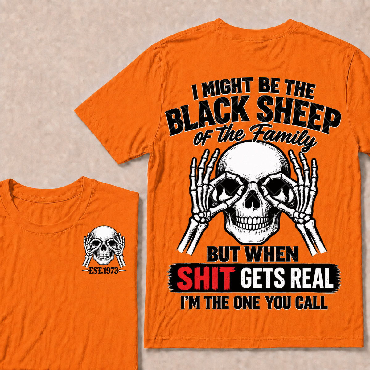 I Might Be The Black Sheep Of The Family Skull Skeleton Hands EST.Year T-Shirt, Funny Family Quote Graphic Tee