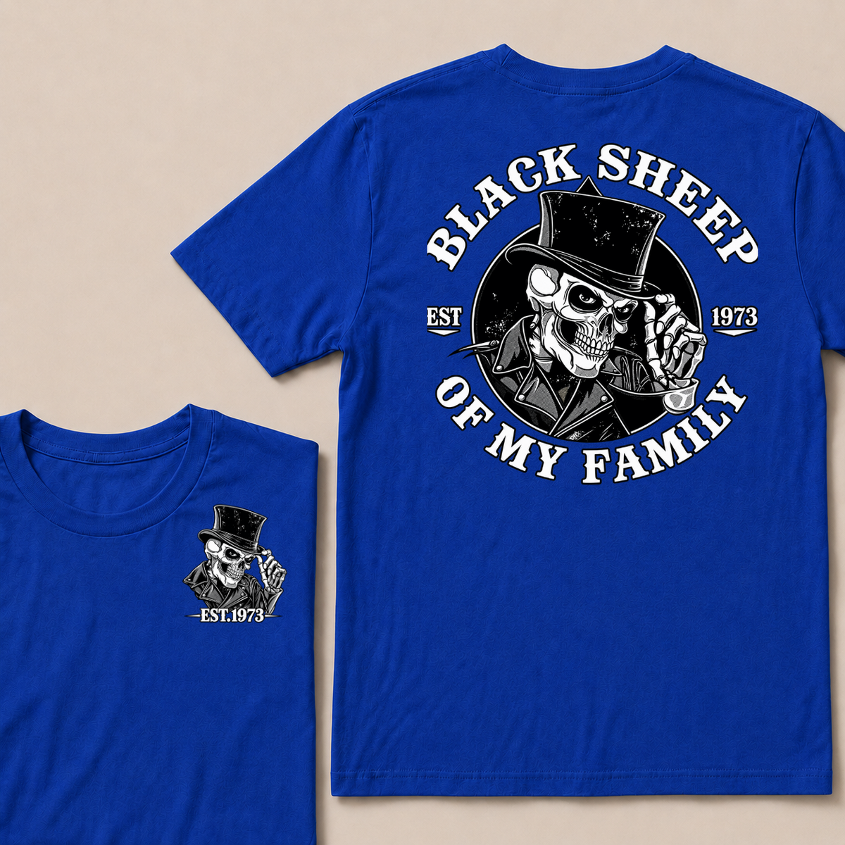 Black Sheep Of My Family Vintage Top Hat Skeleton Skull EST.Year T-Shirt, Gothic Family Quote Graphic Tee