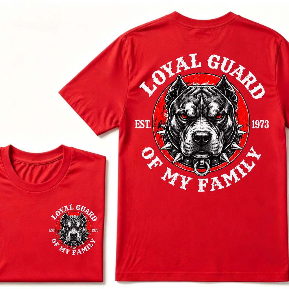 Loyal Guard Of My Family EST.Year Pitbull Dog Graphic T-Shirt Family Protector Tee
