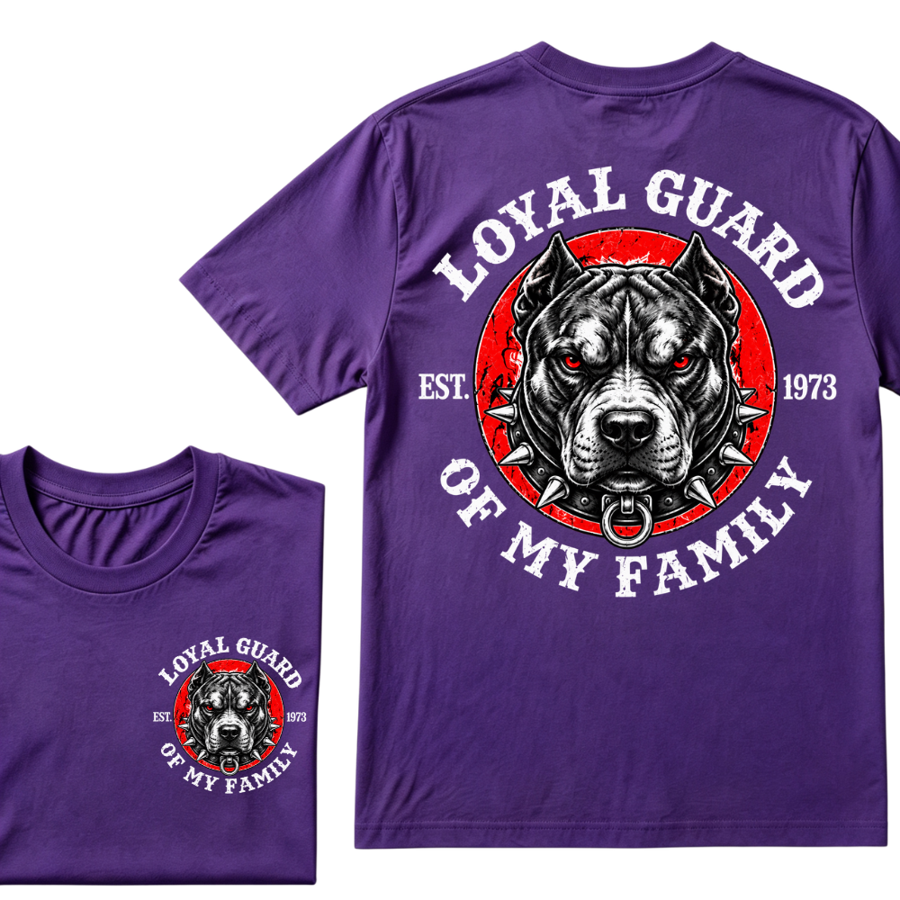 Loyal Guard Of My Family EST.Year Pitbull Dog Graphic T-Shirt Family Protector Tee