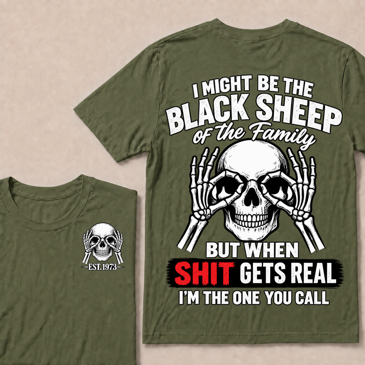I Might Be The Black Sheep Of The Family Skull Skeleton Hands EST.Year T-Shirt, Funny Family Quote Graphic Tee