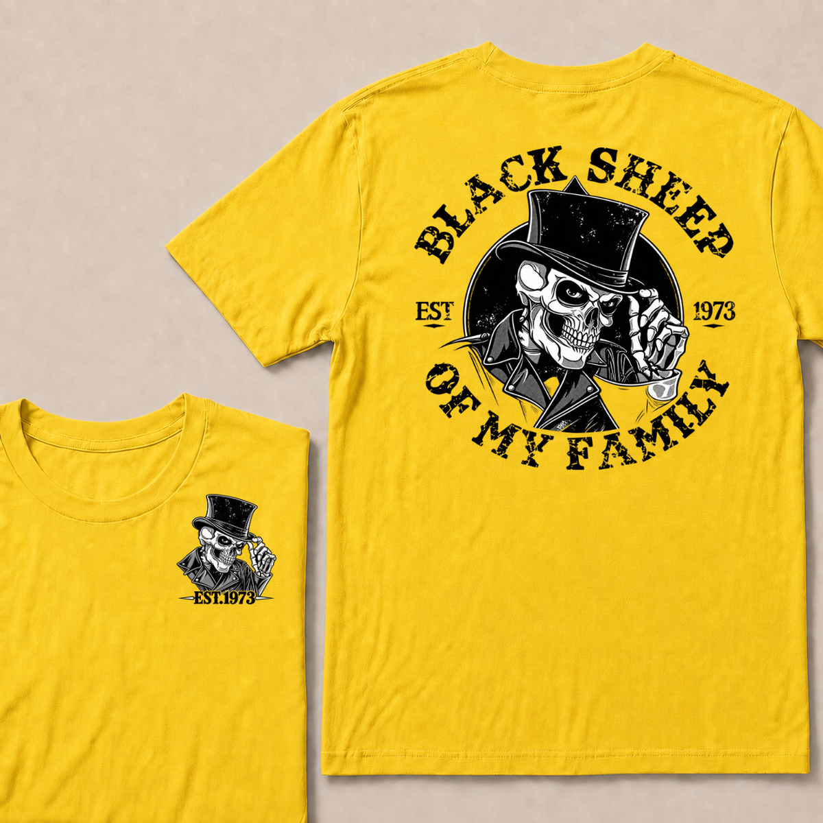 Black Sheep Of My Family Vintage Top Hat Skeleton Skull EST.Year T-Shirt, Gothic Family Quote Graphic Tee