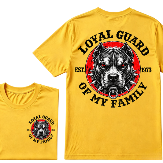 Loyal Guard Of My Family EST.Year Pitbull Dog Graphic T-Shirt Family Protector Tee