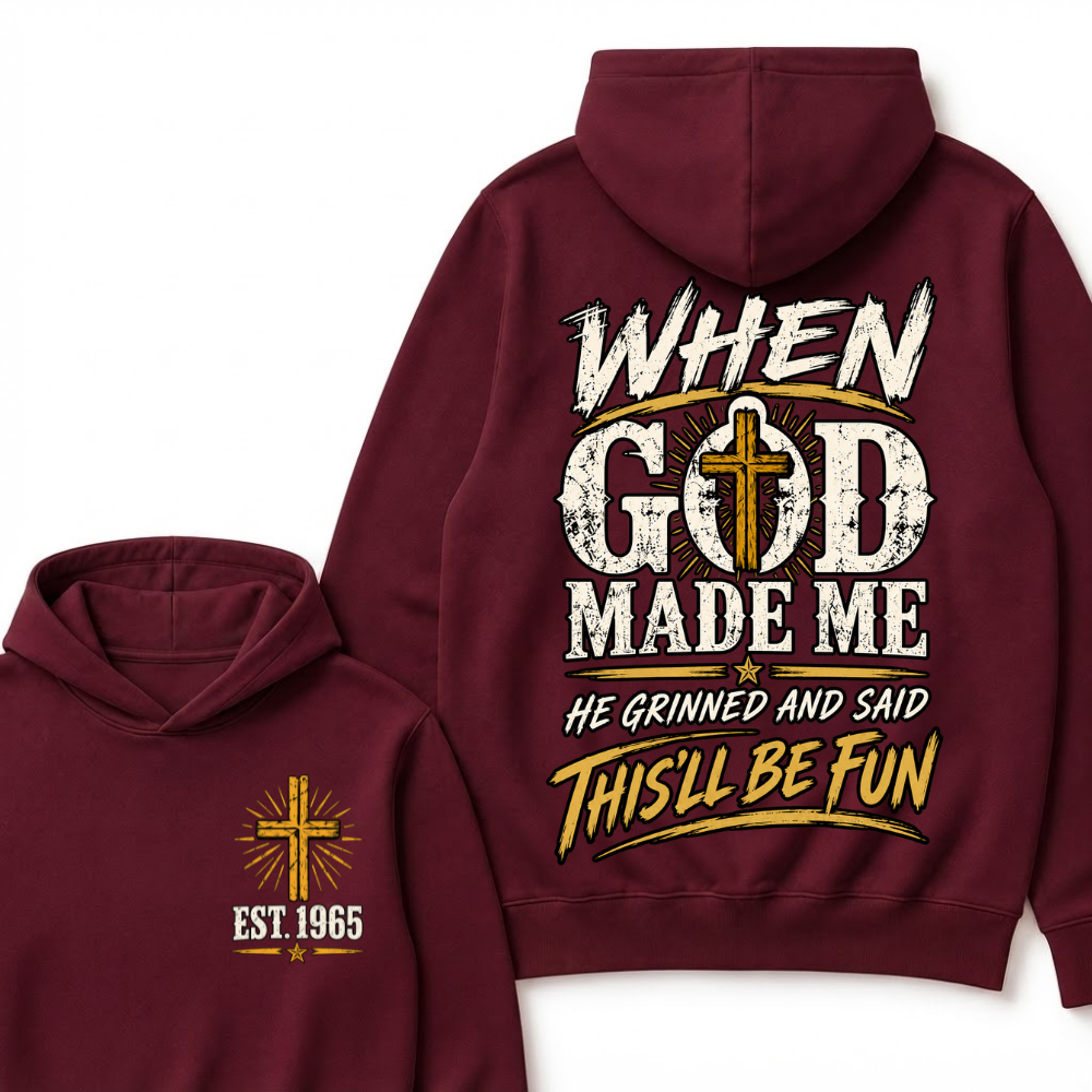 Custom Year Faith Cross Hoodie | Double Sided When God Made Me Graphic Sweatshirt