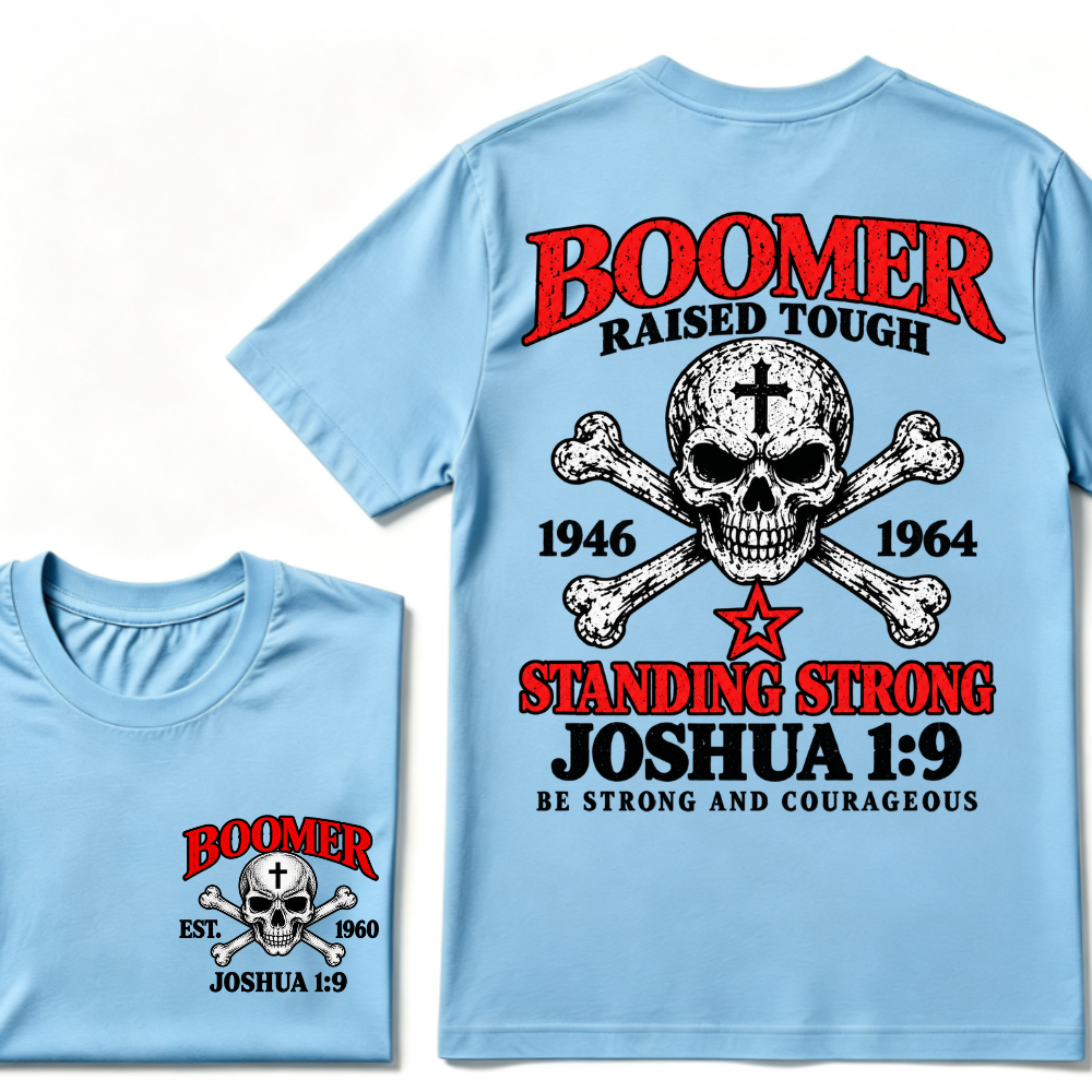 Boomer Raised Tough Standing Strong Joshua 1:9 Be Strong And Courageous 1946-1964 Skull Custom Est.Year T-Shirt
