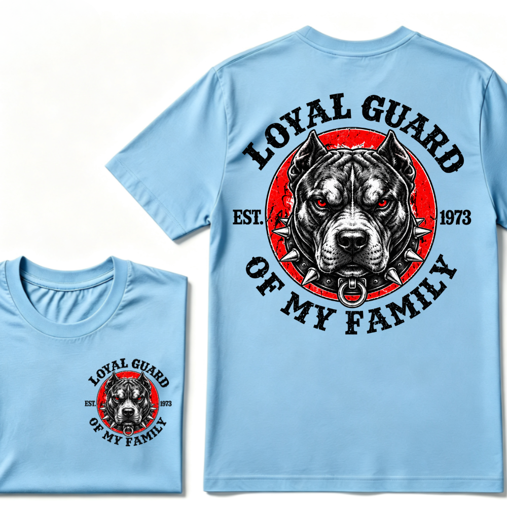 Loyal Guard Of My Family EST.Year Pitbull Dog Graphic T-Shirt Family Protector Tee