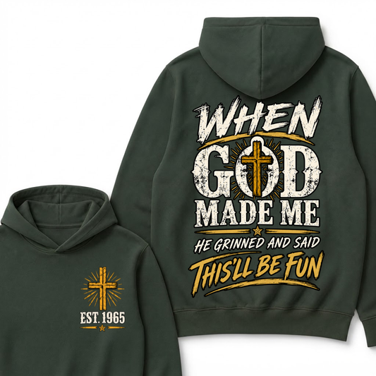 Custom Year Faith Cross Hoodie | Double Sided When God Made Me Graphic Sweatshirt
