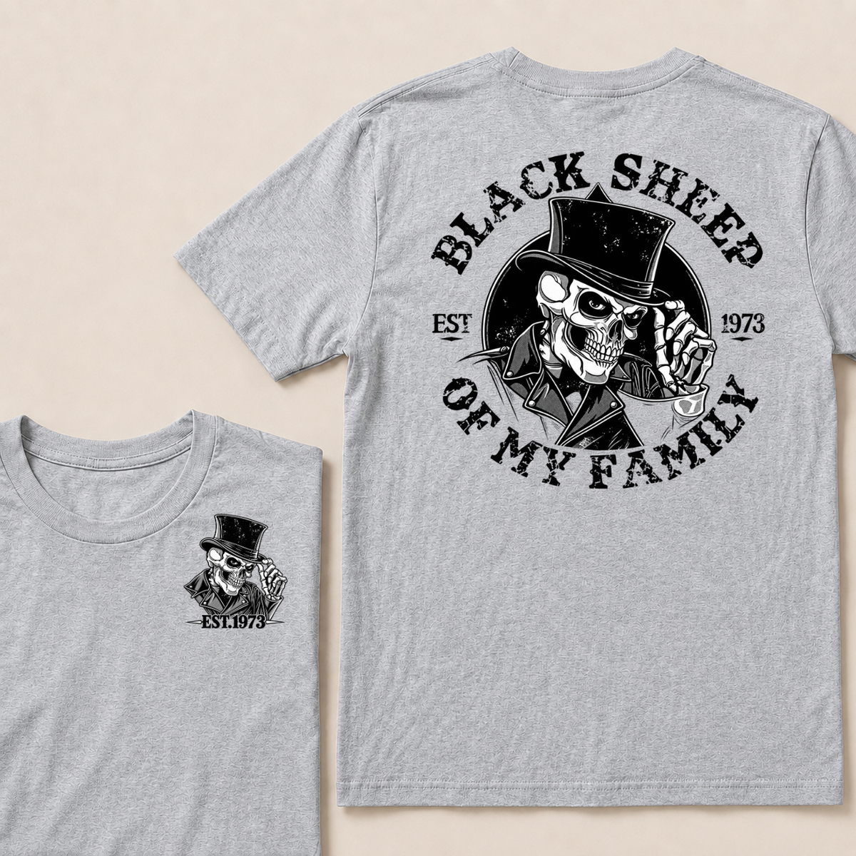 Black Sheep Of My Family Vintage Top Hat Skeleton Skull EST.Year T-Shirt, Gothic Family Quote Graphic Tee