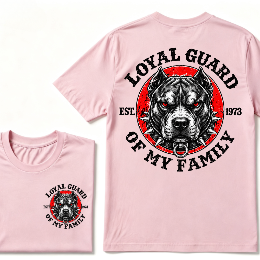 Loyal Guard Of My Family EST.Year Pitbull Dog Graphic T-Shirt Family Protector Tee
