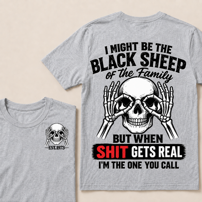 I Might Be The Black Sheep Of The Family Skull Skeleton Hands EST.Year T-Shirt, Funny Family Quote Graphic Tee