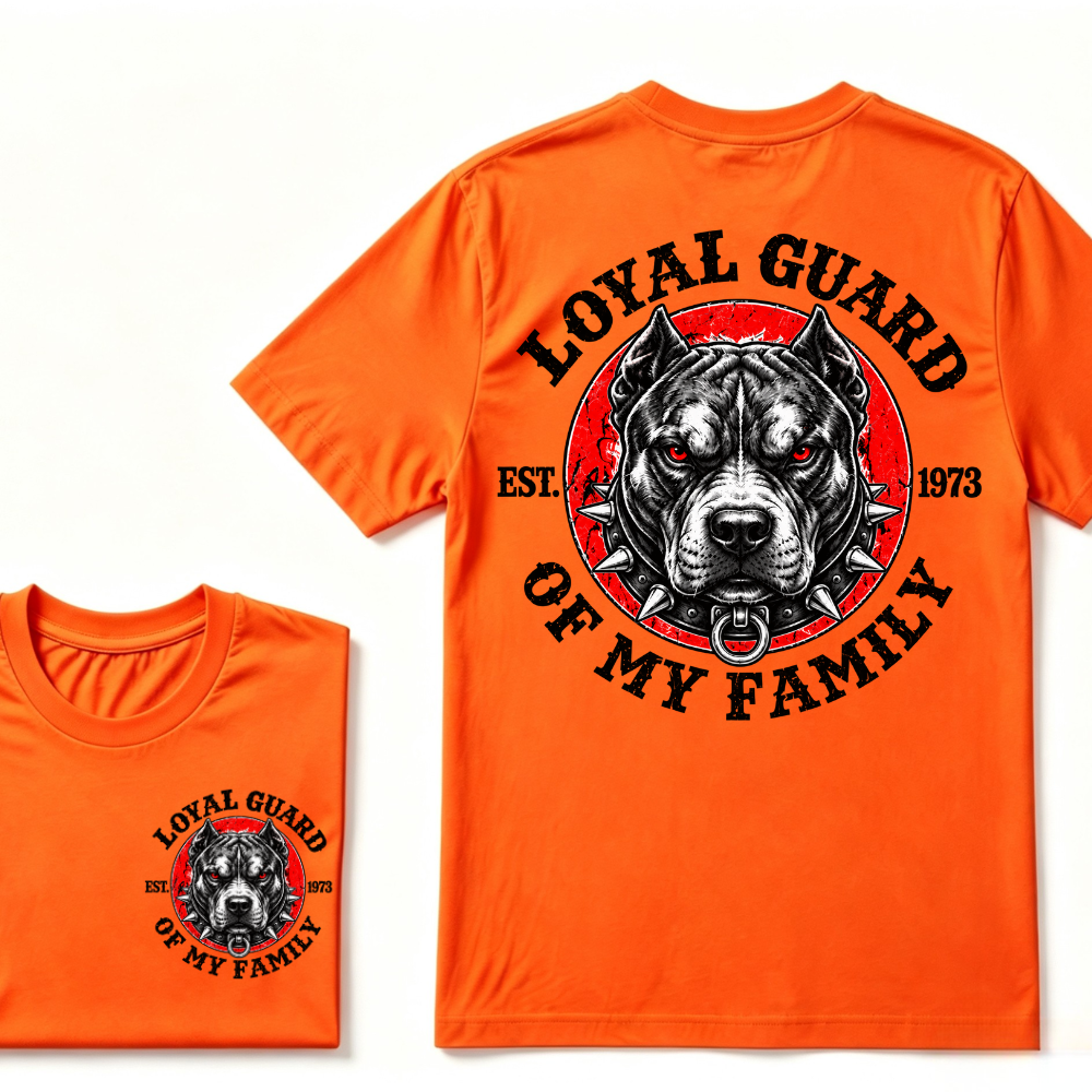 Loyal Guard Of My Family EST.Year Pitbull Dog Graphic T-Shirt Family Protector Tee