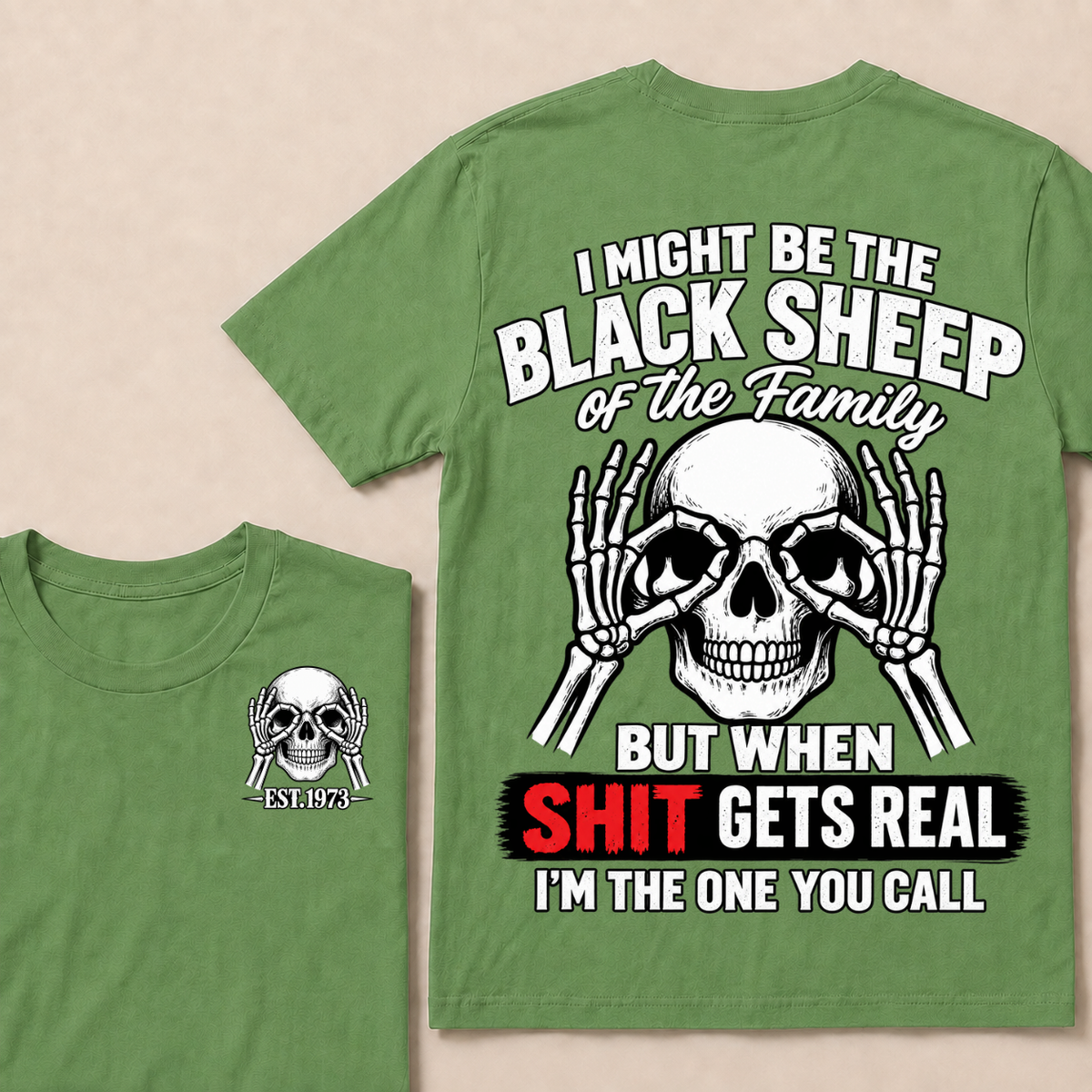 I Might Be The Black Sheep Of The Family Skull Skeleton Hands EST.Year T-Shirt, Funny Family Quote Graphic Tee