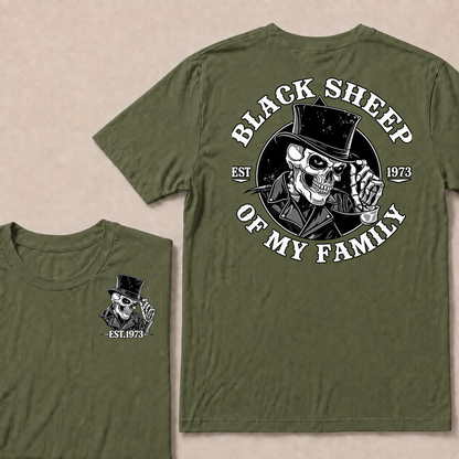 Black Sheep Of My Family Vintage Top Hat Skeleton Skull EST.Year T-Shirt, Gothic Family Quote Graphic Tee